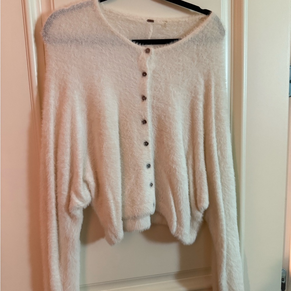 Free People Cozy White Button-Up Women Sweater